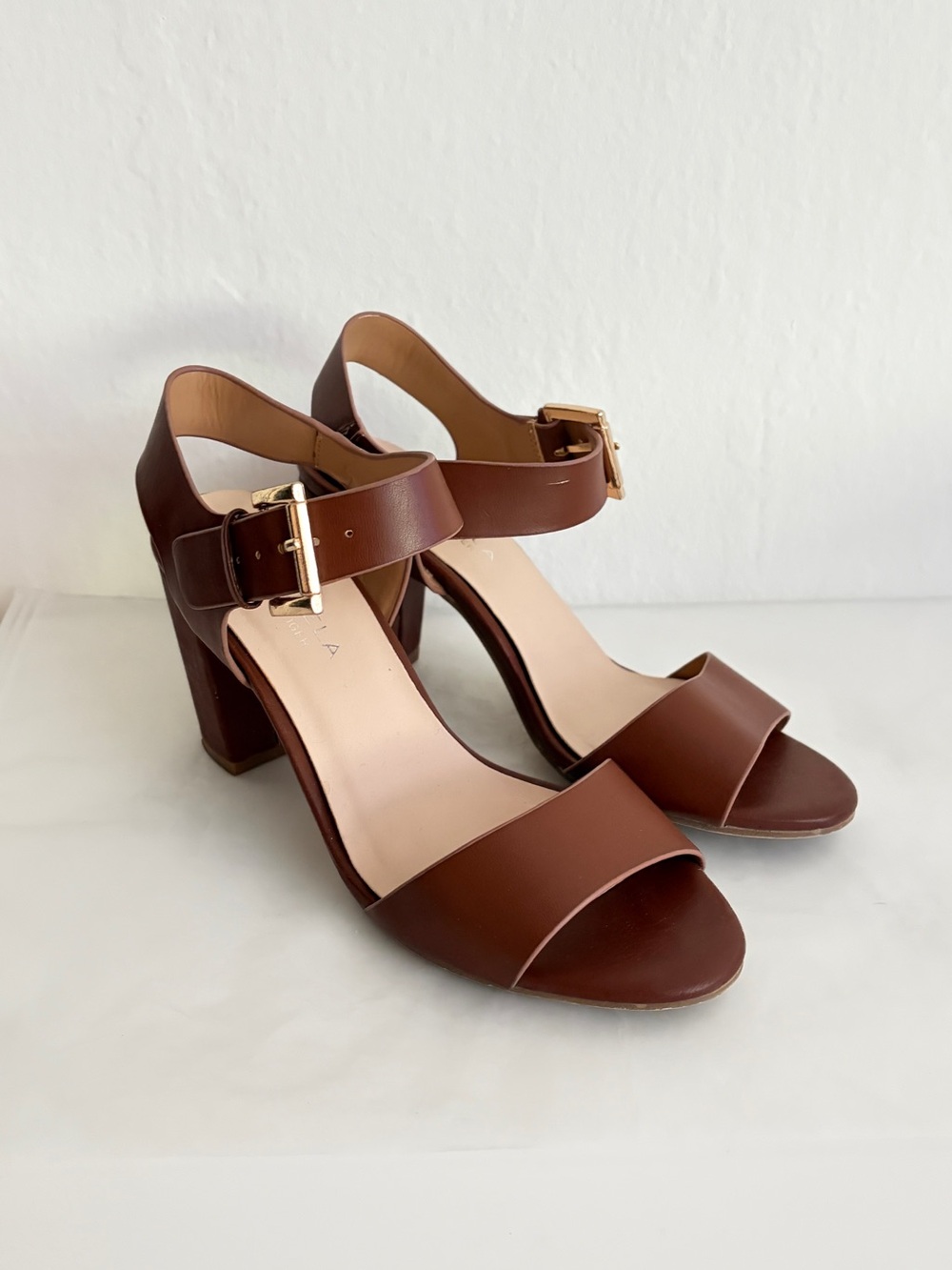 Women’s Brown Block Heel Sandals with Buckle Strap